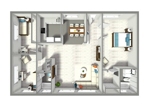 3d floor plan of a 1 bedroom apartment